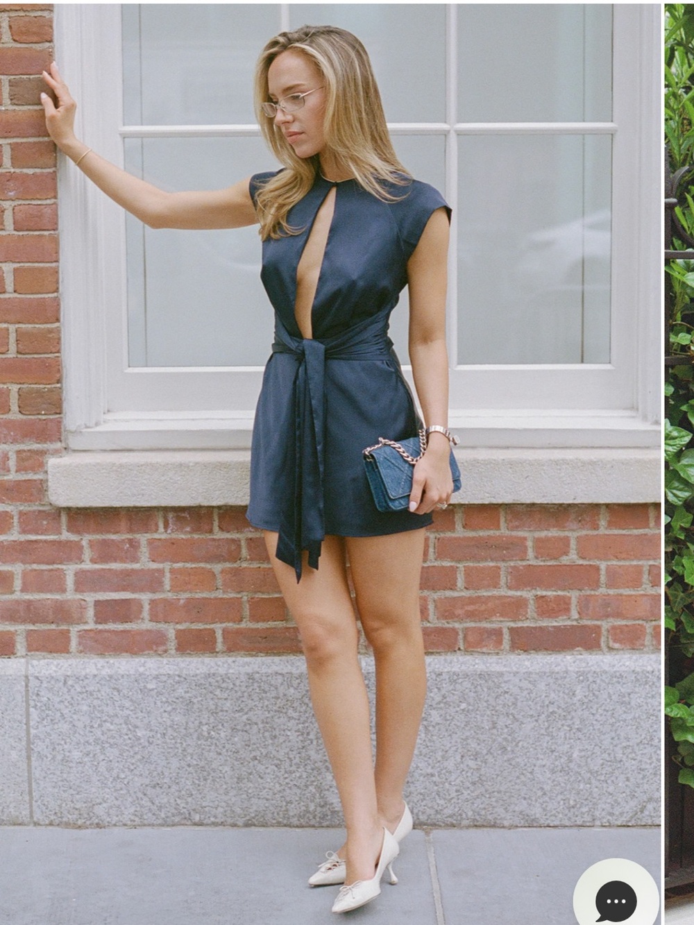 Few Moda Hamptons Navy Plunge Mini Dress with tie detail.